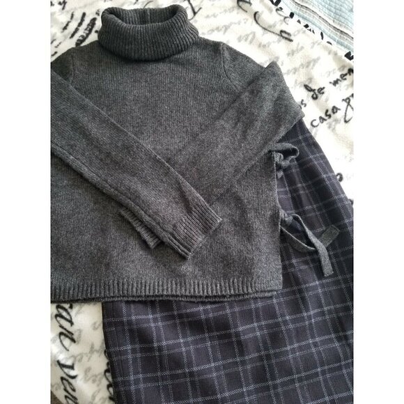 CYNTHIA ROWLEY Merino Wool Blend TurtleNeck Tie Sides Charcoal Sweater Top Sz XS - Picture 3 of 10